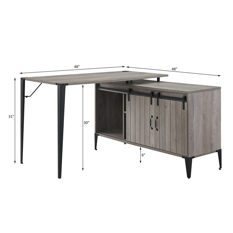 Bureau d'écriture en L avec armoire latérale, Noir/gris