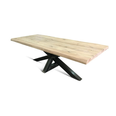 McKinleyville Oak Rectangular Wood Top Dining Table with Steel Base
