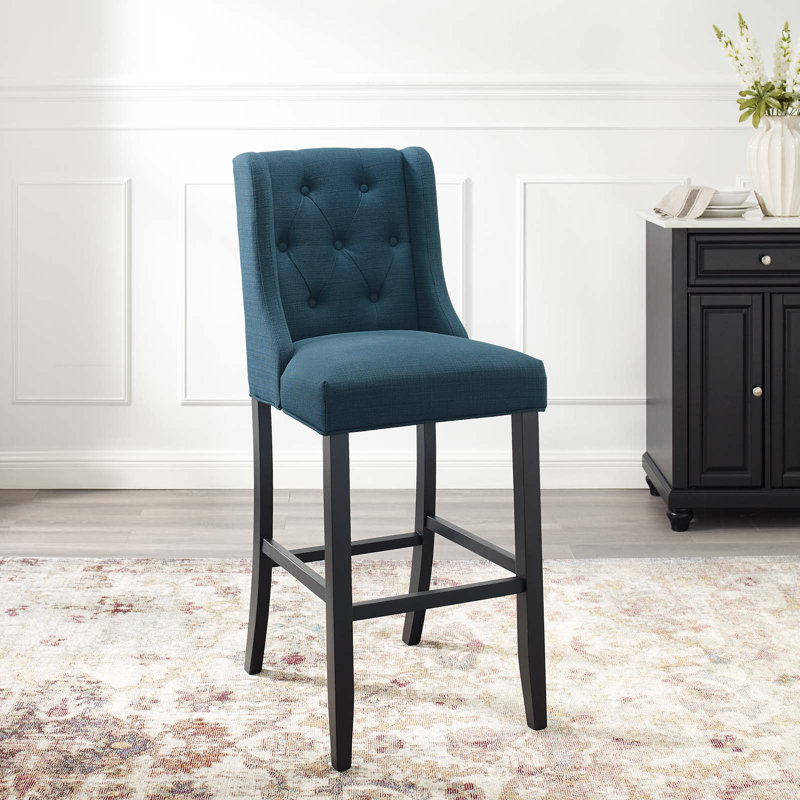 Modway Baronet Tufted Button Upholstered Fabric/Faux Leather Stool, Azure, Bar Stool (30.5" Seat Height)