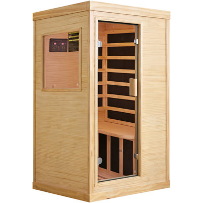 1-Person Chilean Pine Far Infrared Sauna, Indoor Home Spa Dry Sauna Cabin with Tempered Glass Door & Digital Control Panel