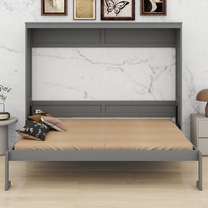 Lit escamotable avec mécanisme escamotable Murphy, Gris, Grand lit