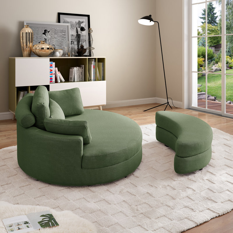 Fauteuil demi-tonneau avec repose-pieds de 51,2 po de largeur Dashton, Lin vert