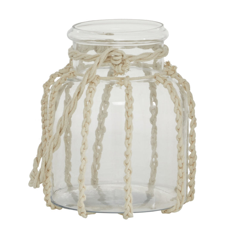 Lanterne décorative en verre pour l'intérieur et l'extérieur avec poignée en corde, H 8,45 po x l 7,8 po x P 7 po