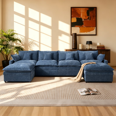 142.53" Modular U-Shaped Sectional Sofa with Ottomans, Deep Seat Couch for Living Room