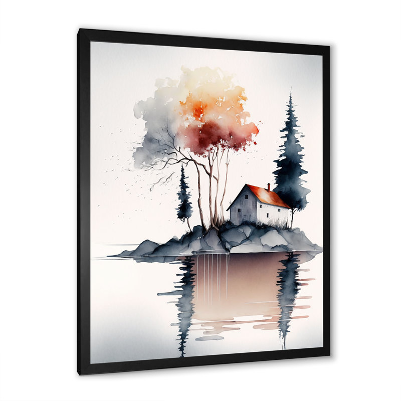 «Red Watercolor Tree» par a Little Countryhouse III, reproduction sur toile, H 44 po x l 34 po x P 1,5 po, Cadre photo noir