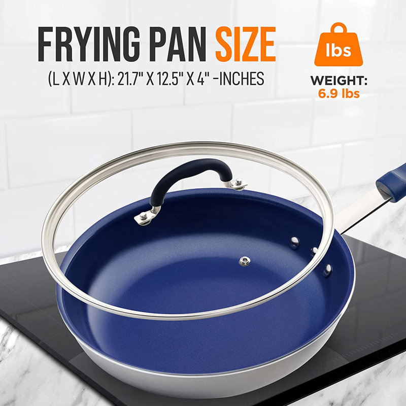 NutriChef 12" Blue Nonstick Aluminum Fry Pan with Lid
