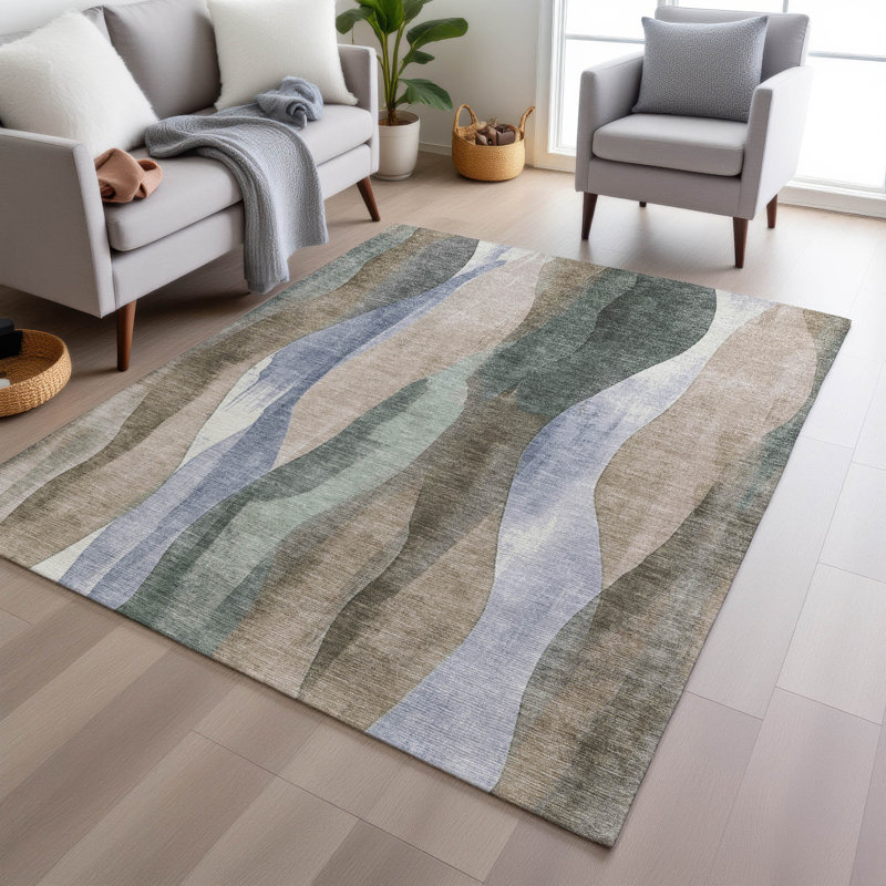 Tapis beige d'intérieur / extérieur lavable à la machine, Rectangle 9 pi x 12 pi