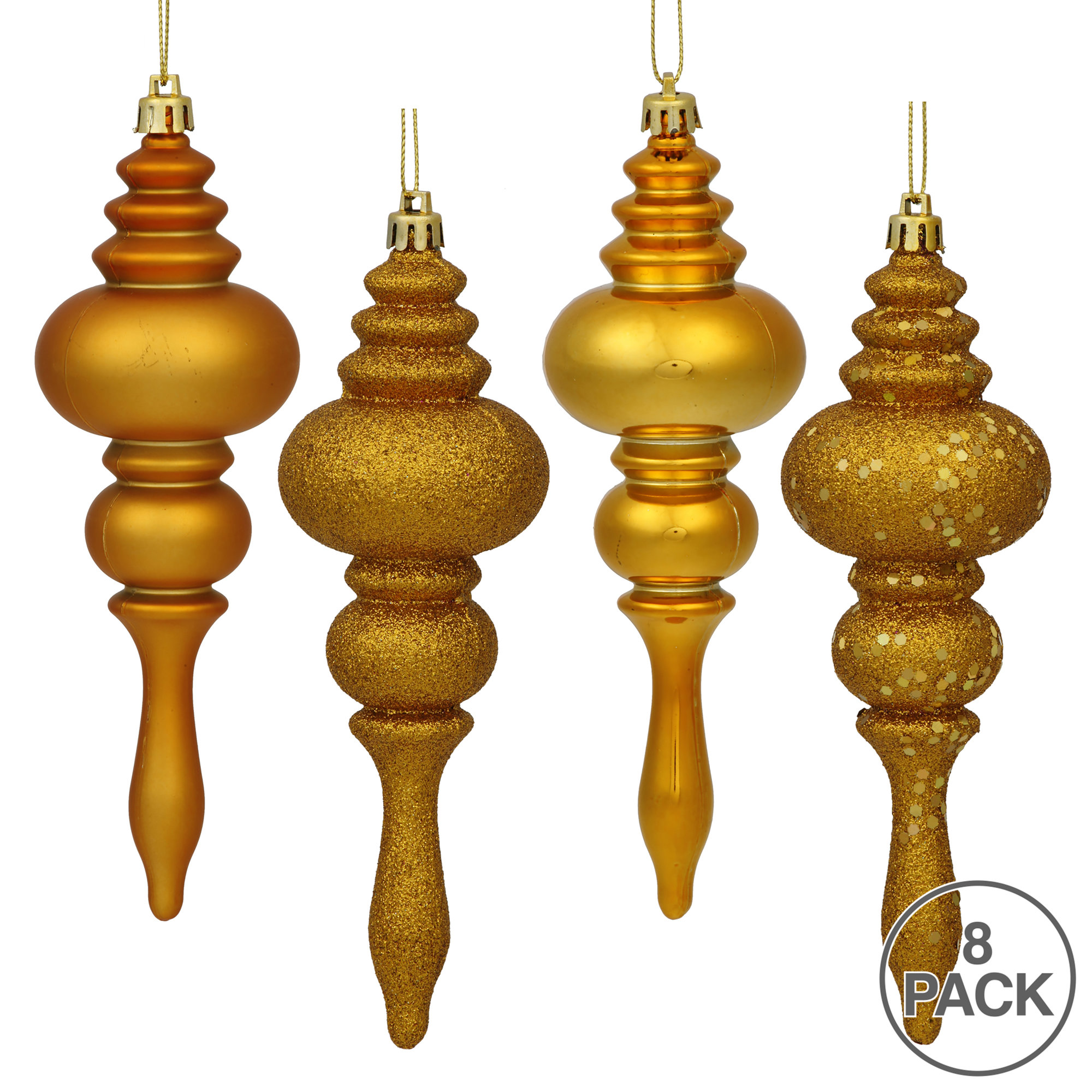 7" Finial Ornament 8/Pk, Antique Gold