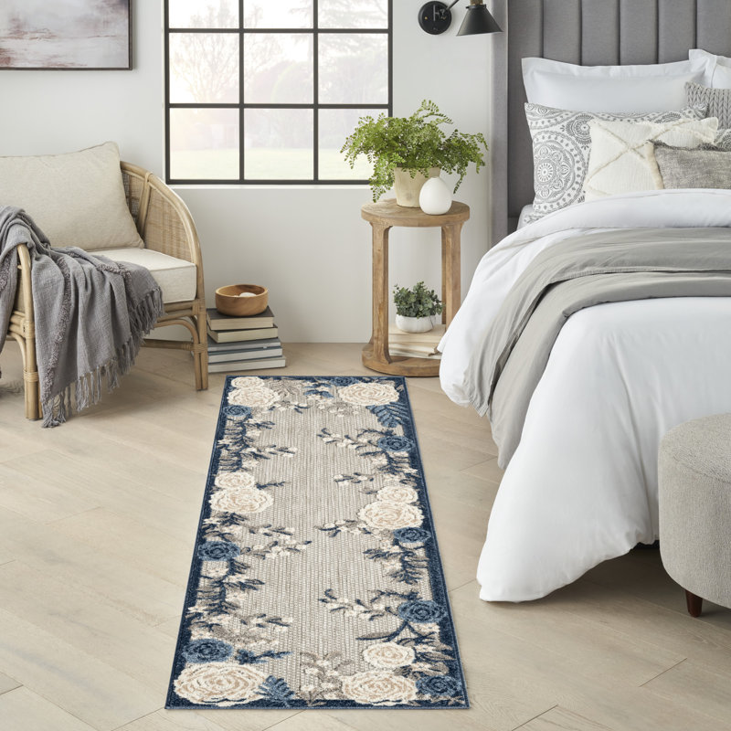 Tapis intérieur / extérieur bleu / gris Allijah, Tapis de couloir 2 pi x 6 pi
