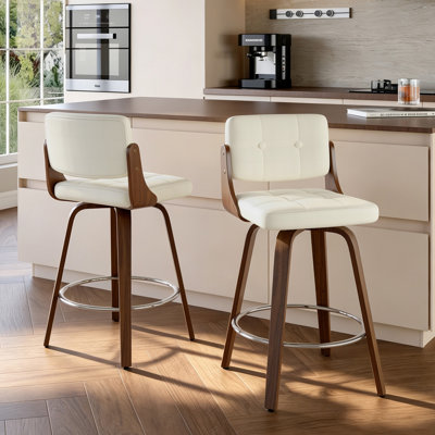 Tabouret de comptoir pivotant en cuir moderne de 26 po avec structure en bois robuste
