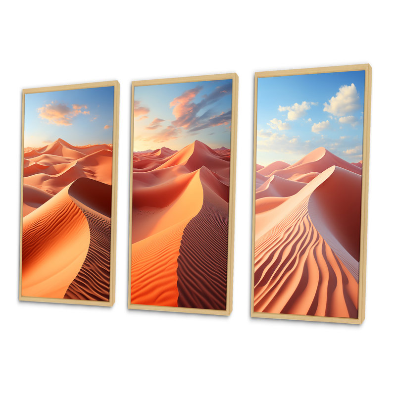 «Desert Photo Sunkissed Sands», 3 pièces, Encadré naturel, H 32 po x l 48 po