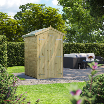 Powersheds 6 x 4ft Premium Pressure Treated Timber Windowless Apex Garden Shed, Double Doors
