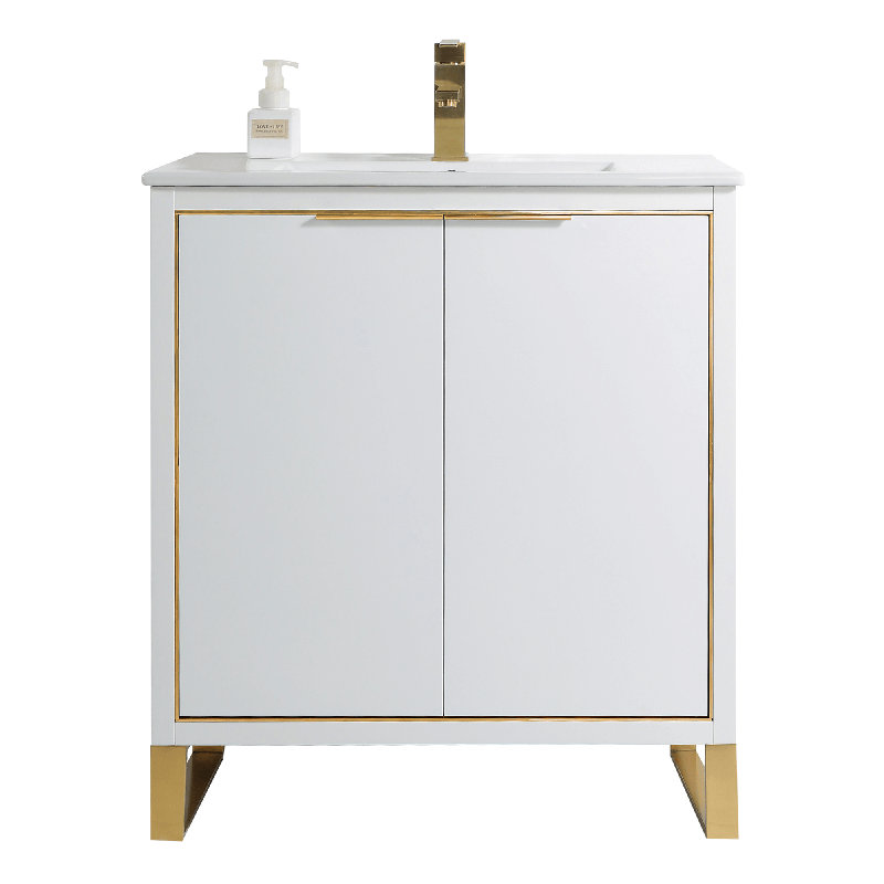 Ensemble de meuble-lavabo simple 30 po, Blanc, Laiton satiné