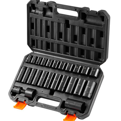 25pcs 6 3/8in Drive Impact Sockets , Crafted From Industrial-grade Alloy Steel, High Torque Socket Minimizes Wear, Size Markings, Portable Toolbox Steel For Enhanced Resistance, Hexagonal Design