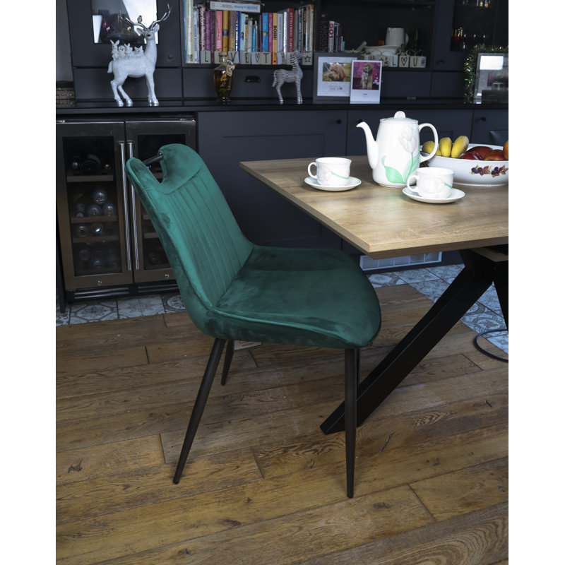 Modern Velvet Upholstered Dining Chair, Steel Legs, Green or Grey  Set of 2, Green 