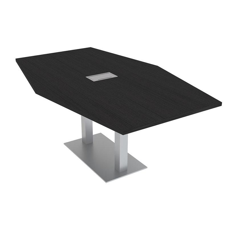 Table de conférence hexagonale avec alimentation et données, L 72 po x l 48 po, Cyprès noir, Argent argent