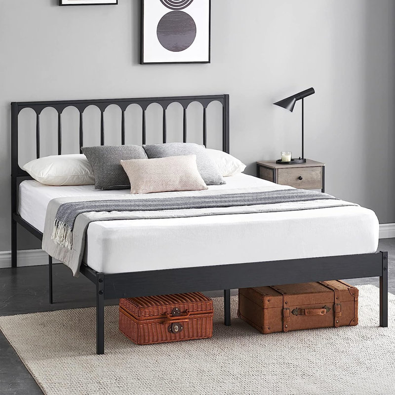 Solid Wood Slat Bed, Queen, Black