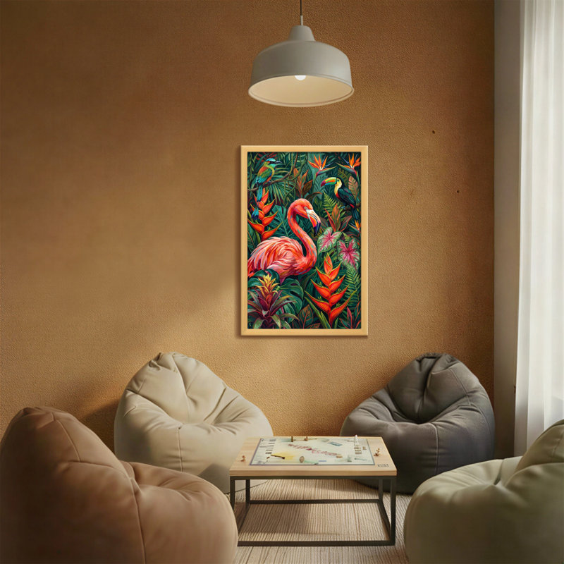 Animaux, oiseaux flamants tropicaux et plantes exotiques, H 36 po x l 24 po