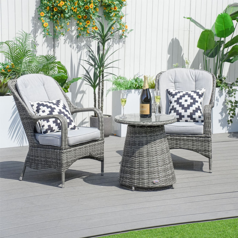 Yuva 2 - Person Wicker Patio Dining Set with Round Table , Cushions Included, Gray