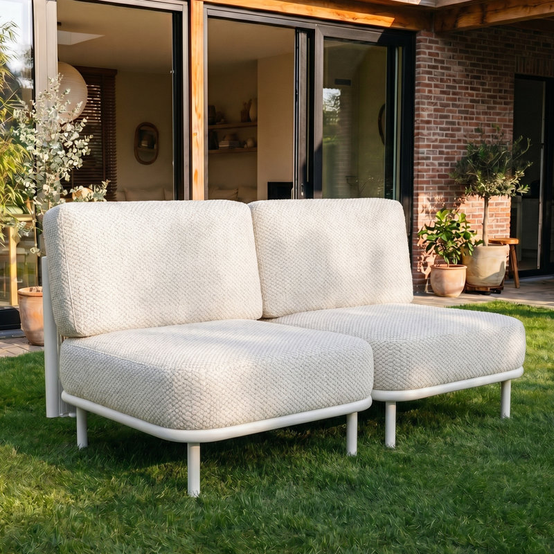 Chaise de patio modulaire à assise profonde sans accoudoirs avec canapé confortable en corde tissée Campanella, Blanc