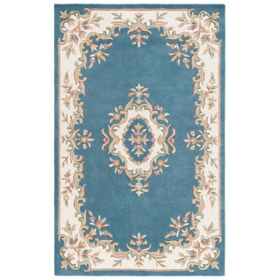 Albreda Tufted Wool/Cotton Performance Oriental Rug in Blue/Ivory
