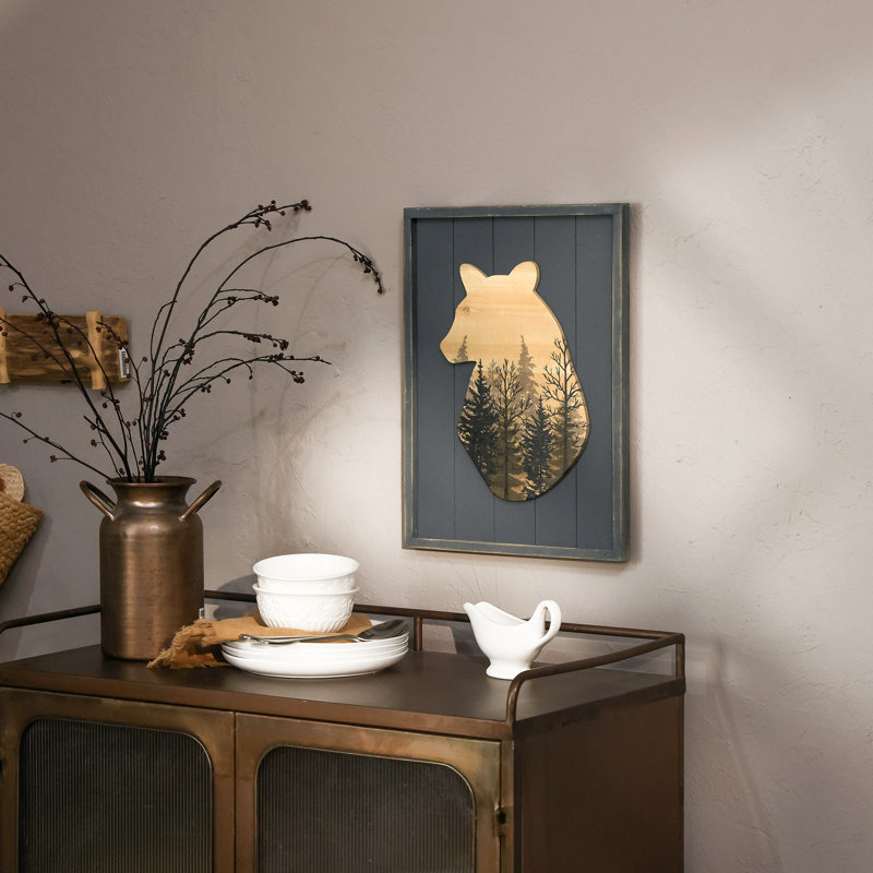 Handmade Rustic Grizzly Bear Looking Back Wood Wall Decor