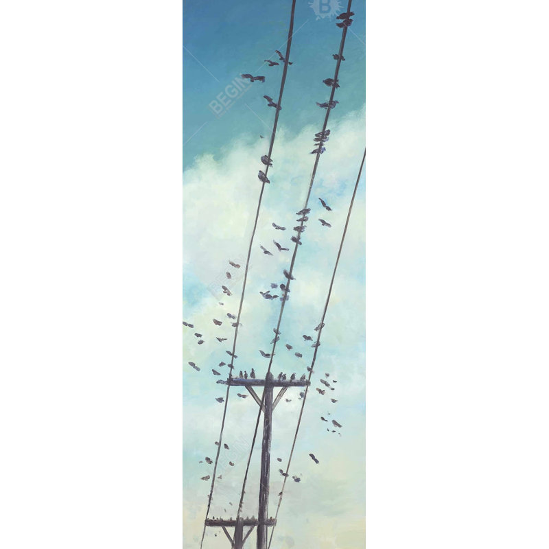 Oiseaux sur fil électrique - Toile noire, décoration intérieure