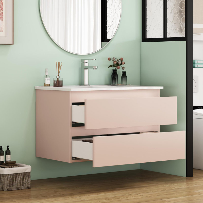 32" Wall-Mounted Luxury Bathroom Vanity, Pink