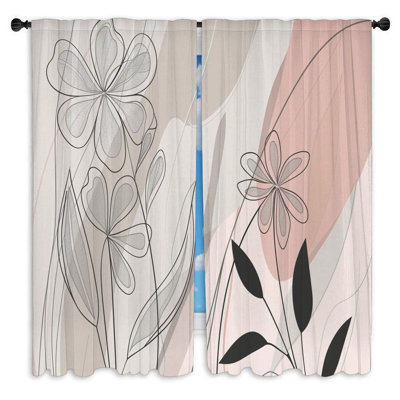 Floral drawing Window Curtains  Abstract Line art Drapes - 2 Panels