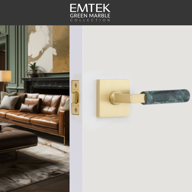 Select Round Privacy (Bed & Bath) Door Lever with Square Rosette, Satin Brass, Left