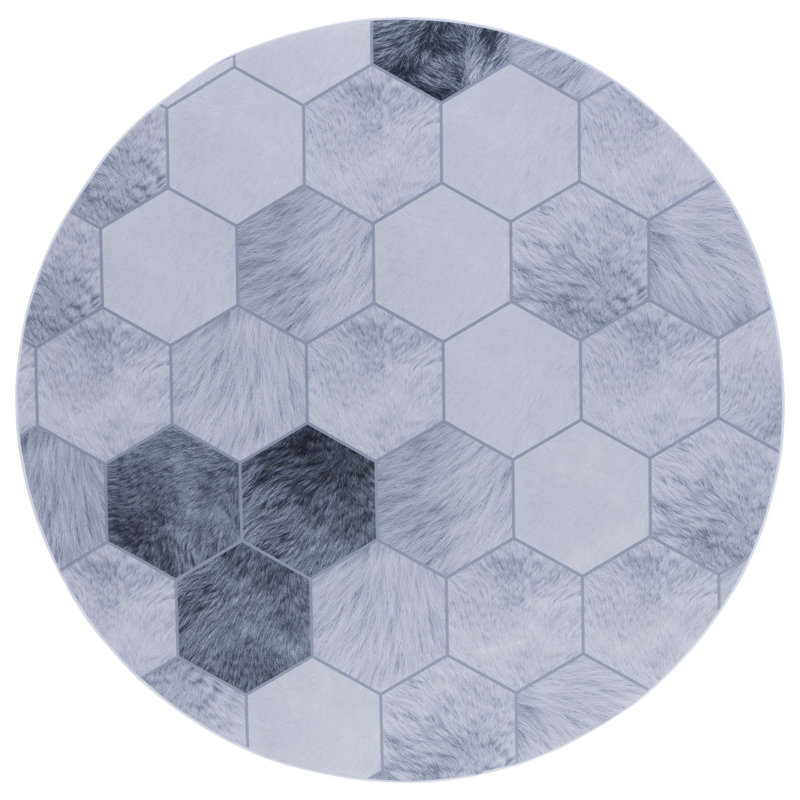 Tapis en polyester tissé à la machine à motif géométrique ivoire / gris Bréhea, Rond 6 pi