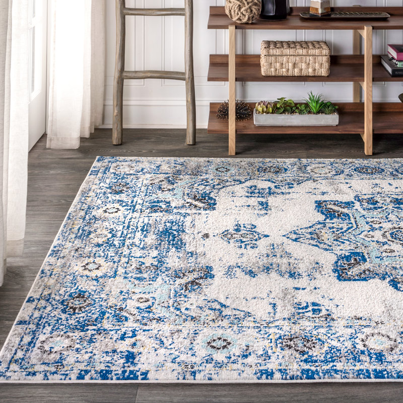 Tapis ivoire / bleu Lathem, Rectangle 4pi x 6 pi