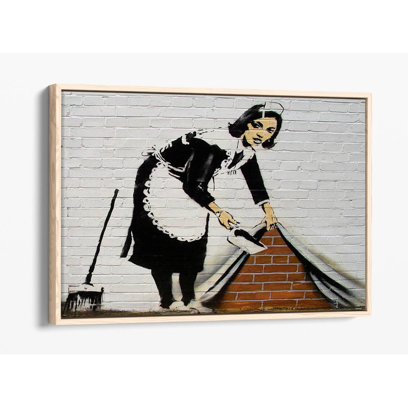 Banksy looting soldiers graffiti Canvas Floater Frame Print Picture Art - Black Frame, 30.48 cm H x 45.72 cm W, Oak