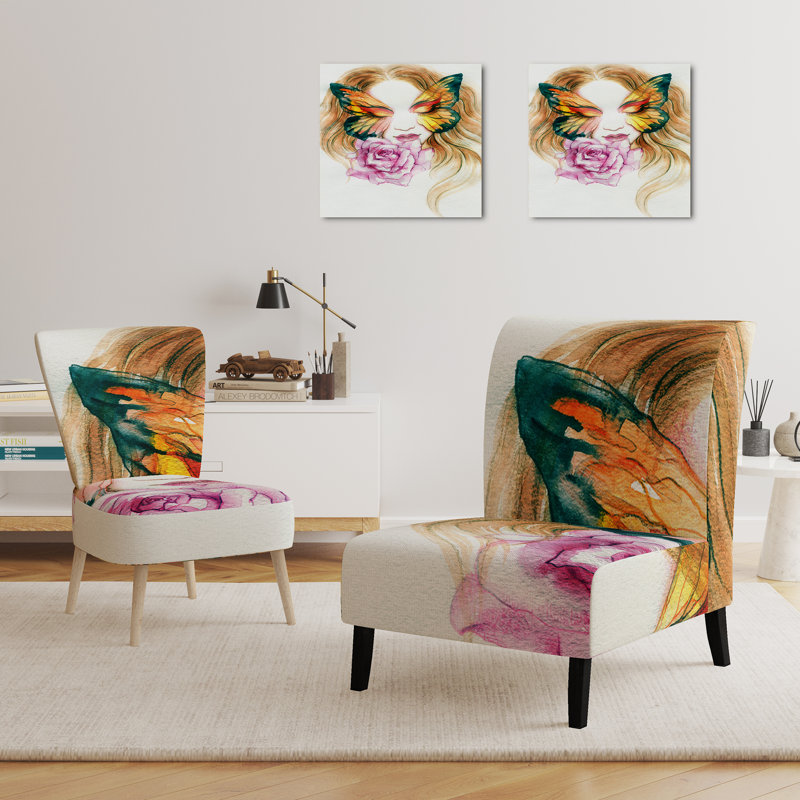 Accent Chair, Beige Floral Pattern Upholstered Decor - Beige Floral Pattern II, Brown/Purple
