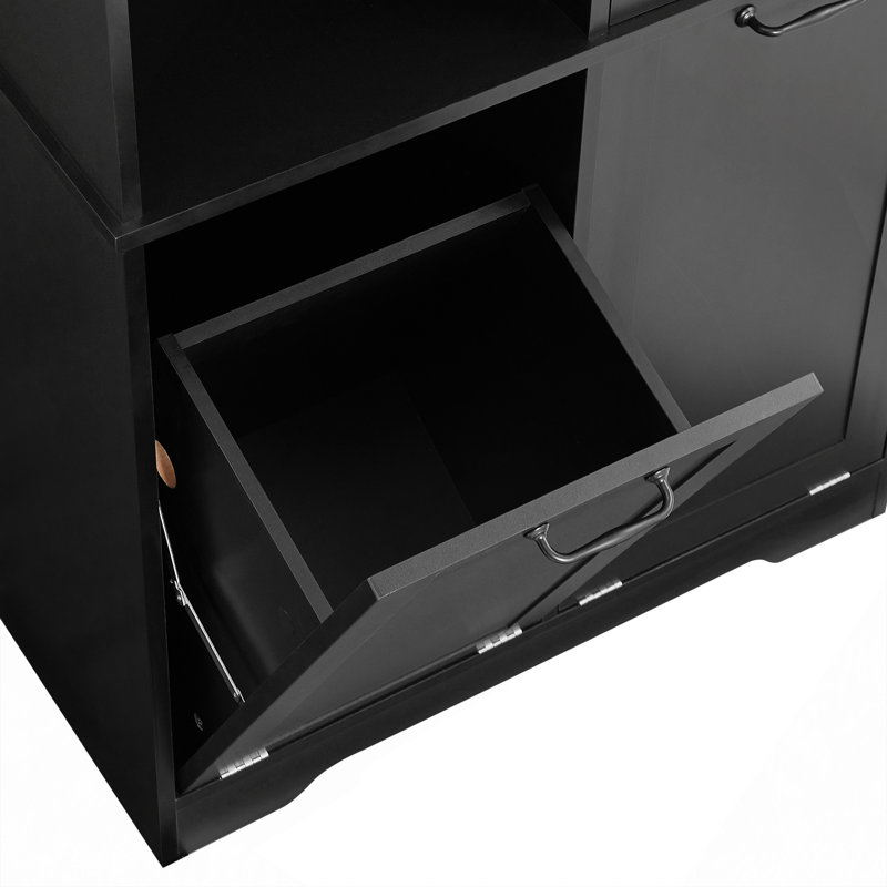 Armoire de rangement pour salle de bain avec portes et tiroirs, panier à linge inclinable, plusieurs espaces de rangement, style autoportant, tablette ouverte, tablette réglable