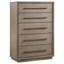 Commode haute Lyni, 5 tiroirs, tablette ouverte, chêne blanchi