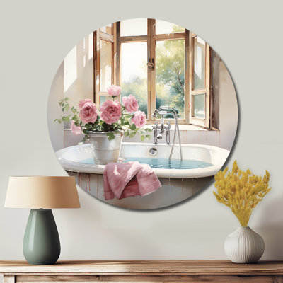 «Bath Laundry Gentle Watercolor I» - Illustration ronde sur métal