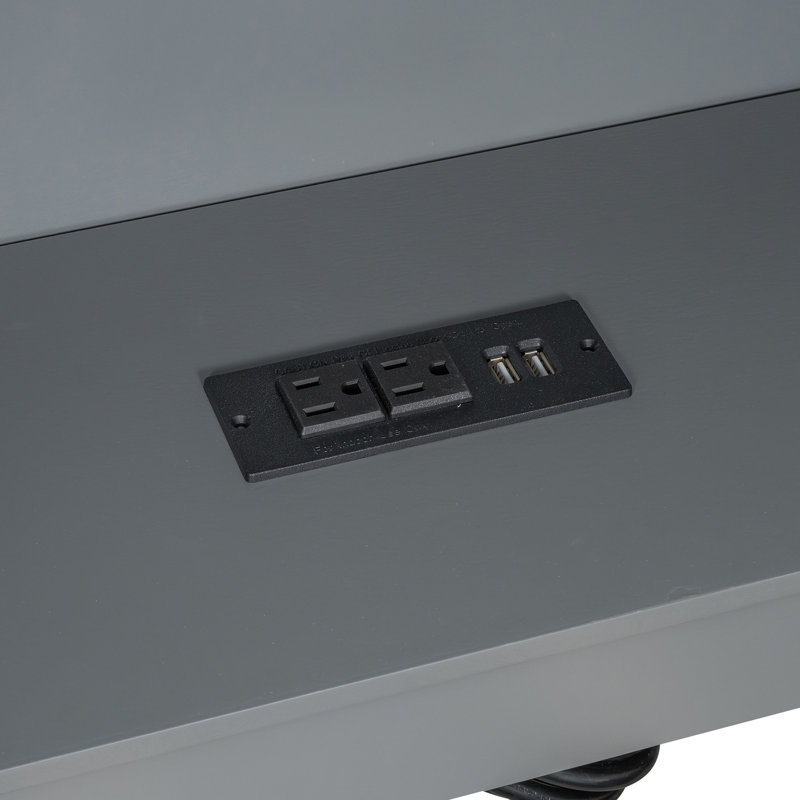 Lit double en bois avec tablettes de rangement, tiroirs, tête de lit rembourrée et élégante, tiroirs gris, coiffe Point Soft