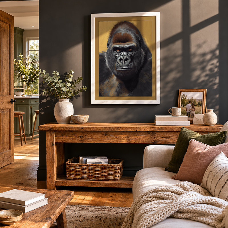 Gorilla Contemplation Modern - Framed Print, A4 - 29.7 x 21.0 cm, White