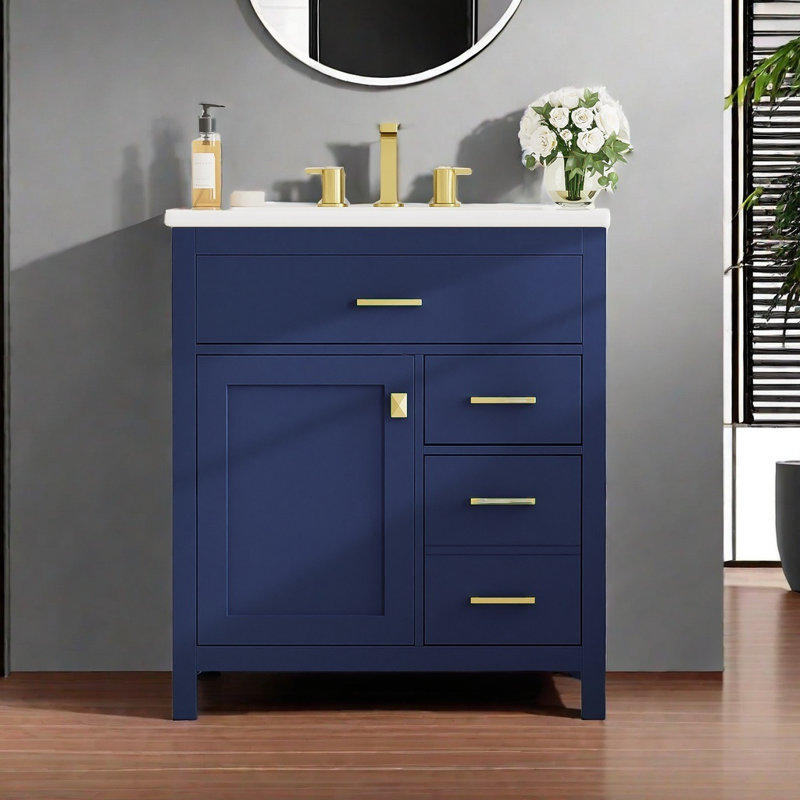 Meuble-lavabo de 30 pouces avec lavabo en céramique et beaucoup de rangement - le choix idéal pour les petites salles de bain