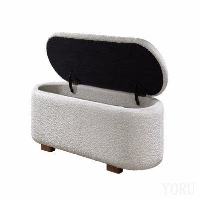 Banc beige bouclé et noyer avec rangement