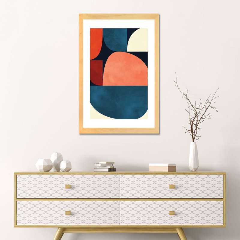 «Mid Century Modern X» par Ana Rut Bré - impression d'art graphique, Toile avec cadre en bois beige, Blanc