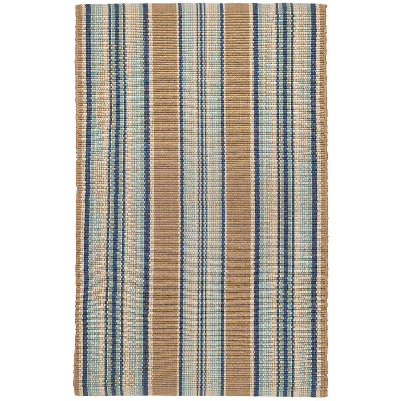 Blue Heron Stripe Handwoven Cotton Rug, Rectangle 2' x 3'