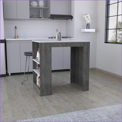Îlots de cuisine | Îlot de rangement compact Doyle | Noyer brun & amp; Crème | Bois d'ingénierie | Multicolore