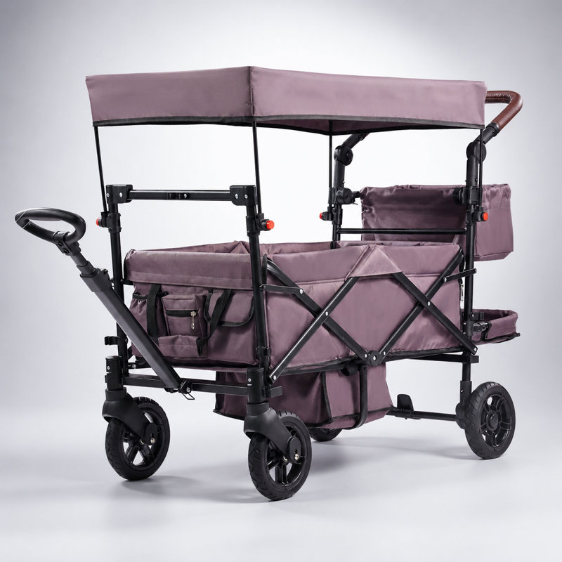Poussette pour 2 enfants avec poignée réglable et auvent amovible, idéale pour le camping et les voyages