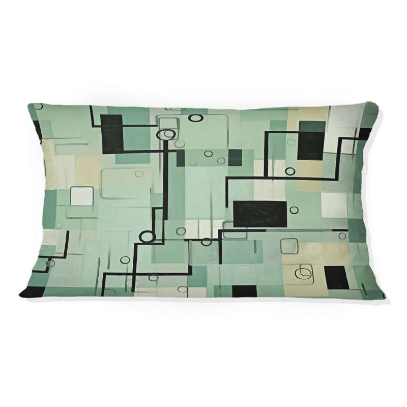 Coussin décoratif rétro avec motif géométrique émeraude et bleu délavé