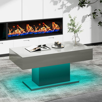 Table basse moderne ultrabrillante avec lumières DEL réglables, gris