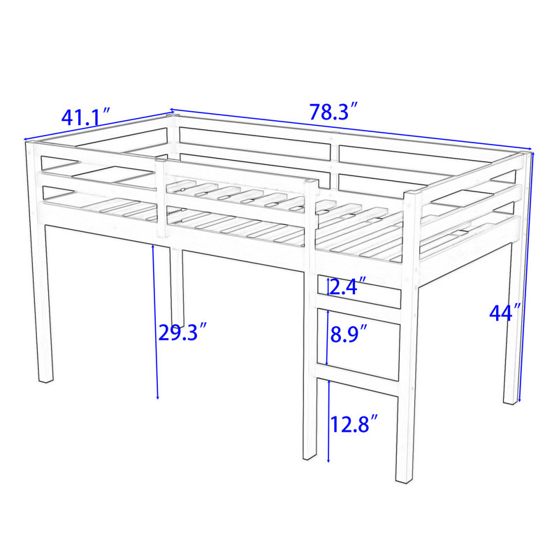 Lit mezzanine simple Karger avec rangement spacieux, conception à basse hauteur, garantie de sécurité, Blanc