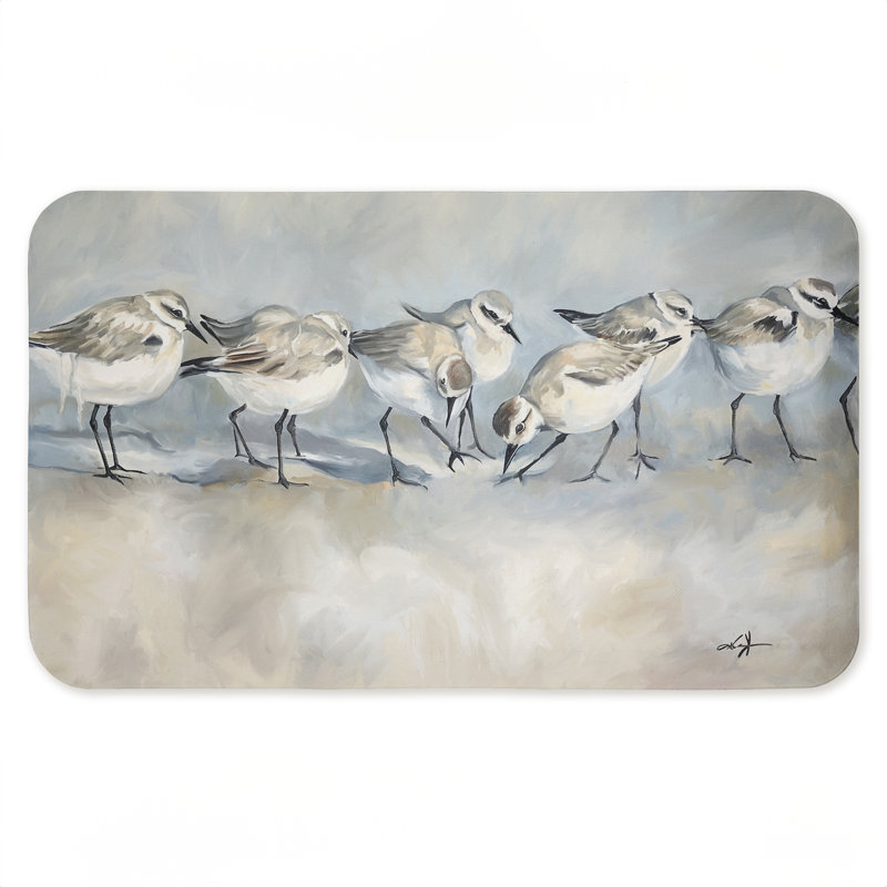 Tapis de sol anti-fatigue Shore Birds In A Line, par Ramona Murdock, 30 po x 18 po