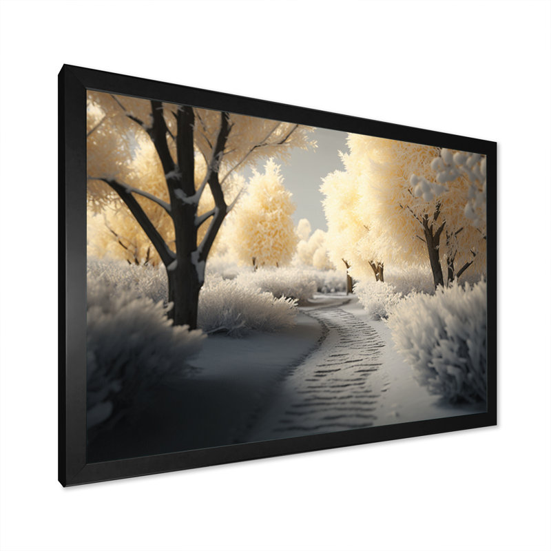 Chute de neige fraîche le long du sentier et des arbres, reproduction sur toile, Cadre photo noir, H 12 po x l 20 po x P 1 po